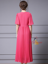 Pink Chiffon Pleats Beading Mother Of The Bride Dress