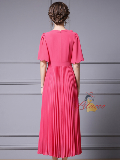 Pink Chiffon Pleats Beading Mother Of The Bride Dress