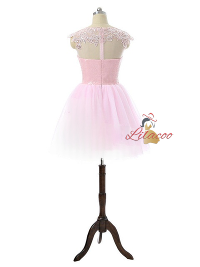 Pink Tulle Sequins Backless Homecoming Dress