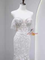 White Mermaid Tulle Appliques Wedding Dress