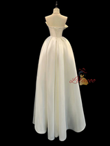 White Satin Strapless Wedding Dress