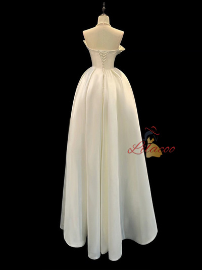 White Satin Strapless Wedding Dress