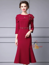 Burgundy Sheath Crystal Mother of the Bride Dress