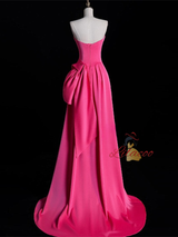 Fuchsia Mermaid Satin Strapless Pleats Prom Dress