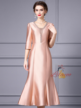 Champagne Satin Beading Mother Of The Bride Dress