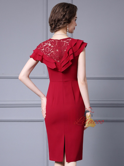 Simple Red Lace Mother Of The Bride Dress