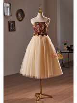Champagne Tulle Strapless Homecoming Dress