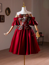 Simple Burgundy Satin Strapless Homecoming Dress