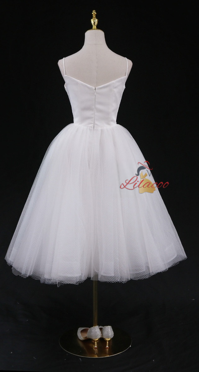 White Tulle Spaghetti Straps Short Wedding Dress