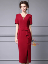 Red V-neck Beading Mother Of The Bride Dress