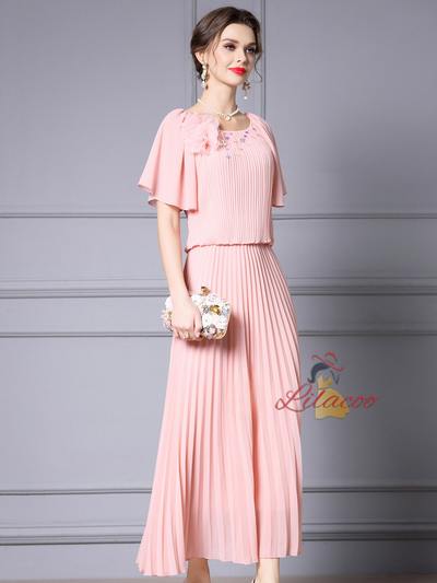 Chiffon Pleats Beading Mother Of The Bride Dress
