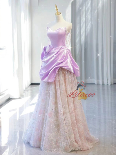 Sequins Strapless Pearls Prom Dress