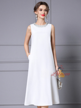 White Beading Mother of the Bride Dress