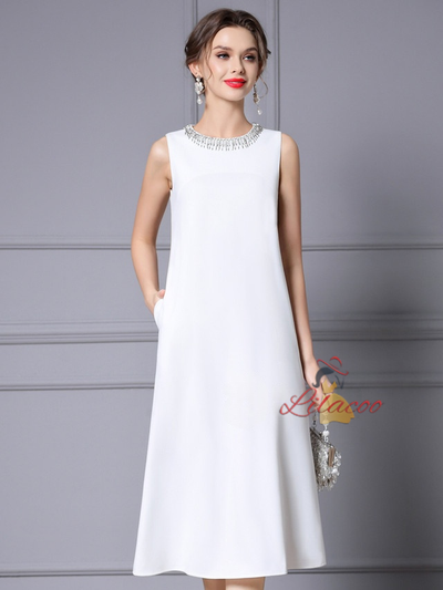 White Beading Mother of the Bride Dress