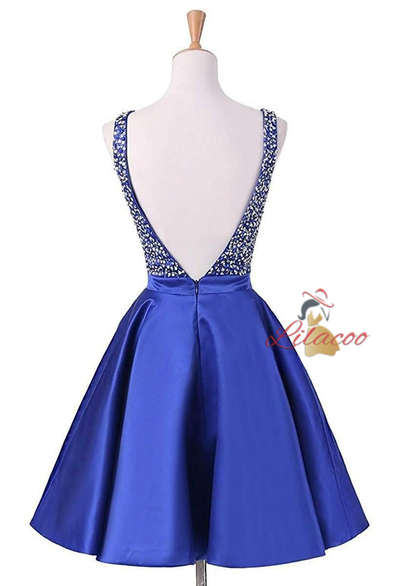 Black Satin V-neck Homecoming Dress