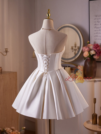 White Satin Strapless Homecoming Dress