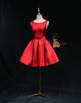 Red Satin Backless Bow Homecoming Dress