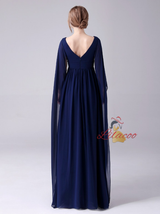 Navy Blue Deep V-neck High Waist Mother Of The Bride Dress