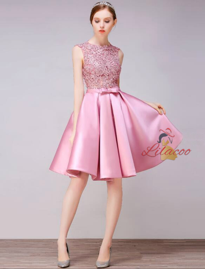 Gold Satin Lace Homecoming Dress