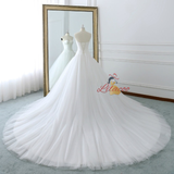 White Sweetheart Neck Tulle Satin Wedding Dress