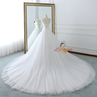 White Sweetheart Neck Tulle Satin Wedding Dress