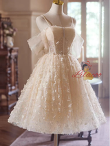 Champagne Tulle Sequins Pleats Homecoming Dress