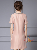 Pink Short Sleeve Crystal Mother Of The Bride Dress