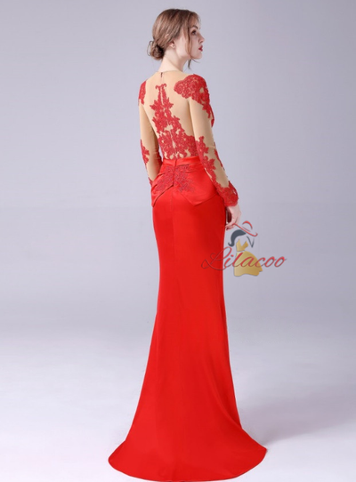 Red Mermaid Appliques Mother Of The Bride Dress