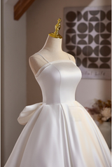 White Satin Spaghetti Straps Wedding Dress