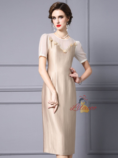 Short Sleeve Lace Flower Mother Of The Bride Dress