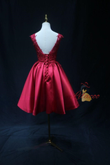 Burgundy Satin Lace Homecoming Dress