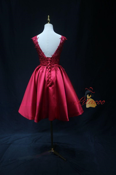 Burgundy Satin Lace Homecoming Dress
