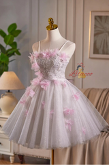 Tulle Sequins Flower Homecoming Dress