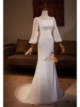 White Mermaid Lace Long Sleeve Wedding Dress