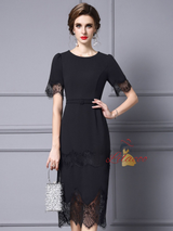 Black Short Sleeve Lace Mother Of The Bride Dress