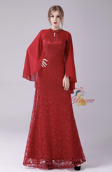 Red Chiffon Lace Beading Mother Of The Bride Dress