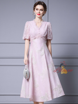 Pink Lace V-neck Beading Mother Of The Bride Dress