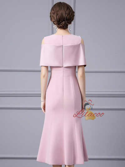 Pink Scoop Neck Mermaid Beading Mother Of The Bride Dress