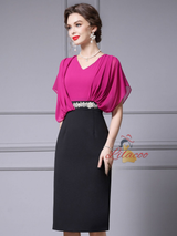 Fuchsia V-neck Mother Of The Bride Dress