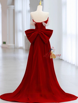 Burgundy Velvet Pleats Beading Prom Dress