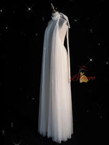 Loose White Tulle Halter Backless Wedding Dress