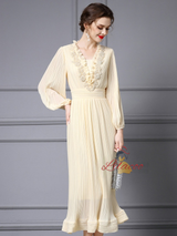 Long Sleeve Pleats Beading Mother Of The Bride Dress