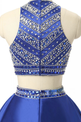 Royal Blue Two Piece Satin Beading Homecoming Dress