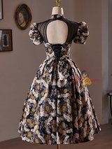 Black Puff Sleeve Backless Beading Homecoming Dress