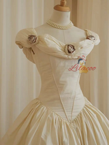 Champagne Off the Shoulder Flower Short Dress