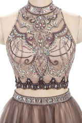 Two Piece Halter Beading Crystal Homecoming Dress