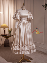 Champagne Satin Lace High Neck Wedding Dress