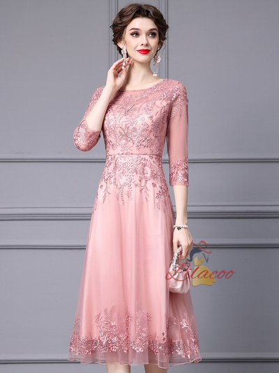 Pink Tulle Lace Beading Mother Of The Bride Dress
