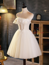 Ivory White Tulle Pearls Homecoming Dress