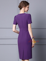 Purple Short Sleeve Beading Mother Of The Bride Dress